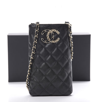Chanel Caviar Quilted French New Wave Phone Holder With Chain Black 12 of 12