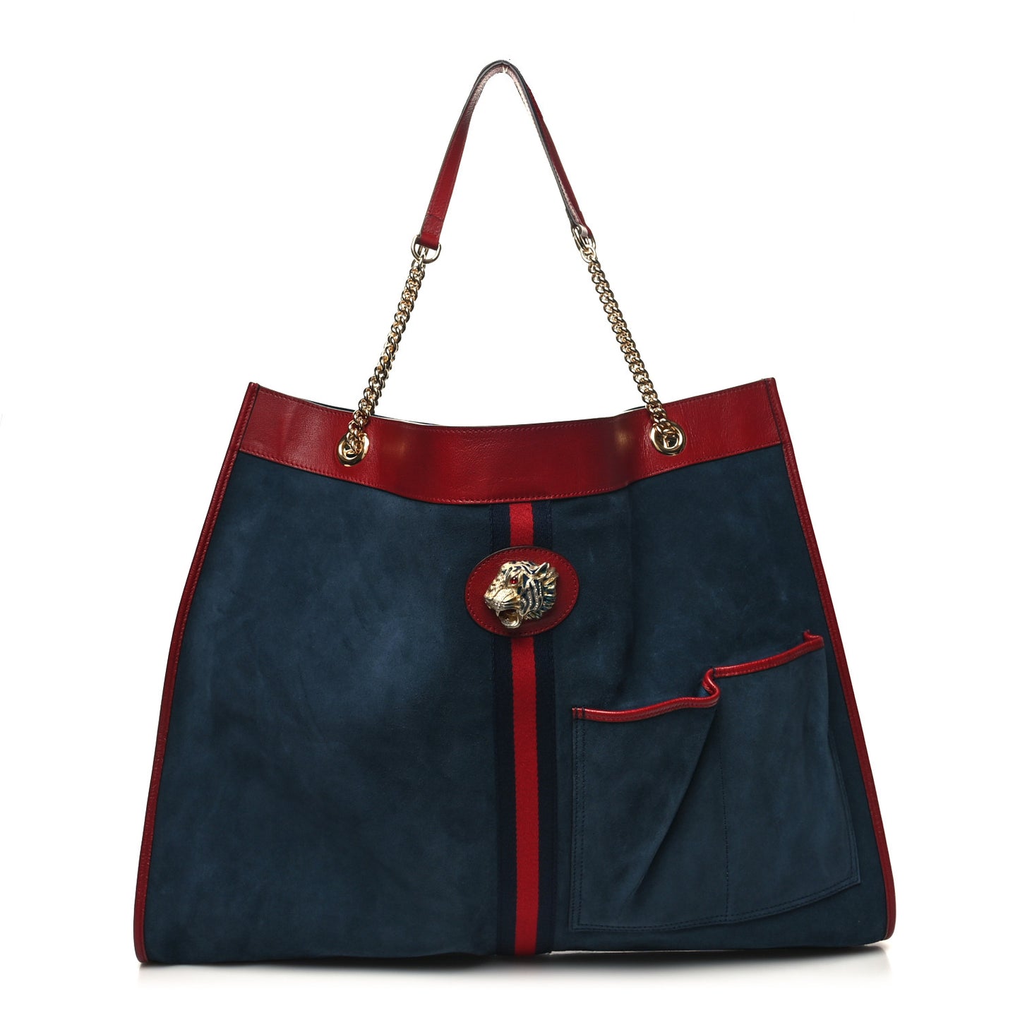 Suede Calfskin Maxi Rajah Chain Tote New Blue Romantic Cherry