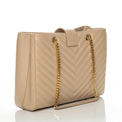 Saint Laurent Grain De Poudre Matelasse Chevron Monogram Shopping Bag Nude Powder 3 of 7