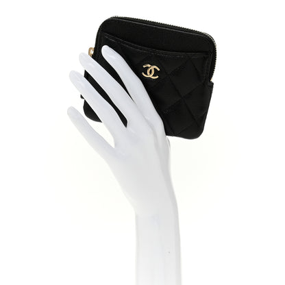 Chanel Caviar Quilted Zip Card Holder Wallet Black 2 of 8
