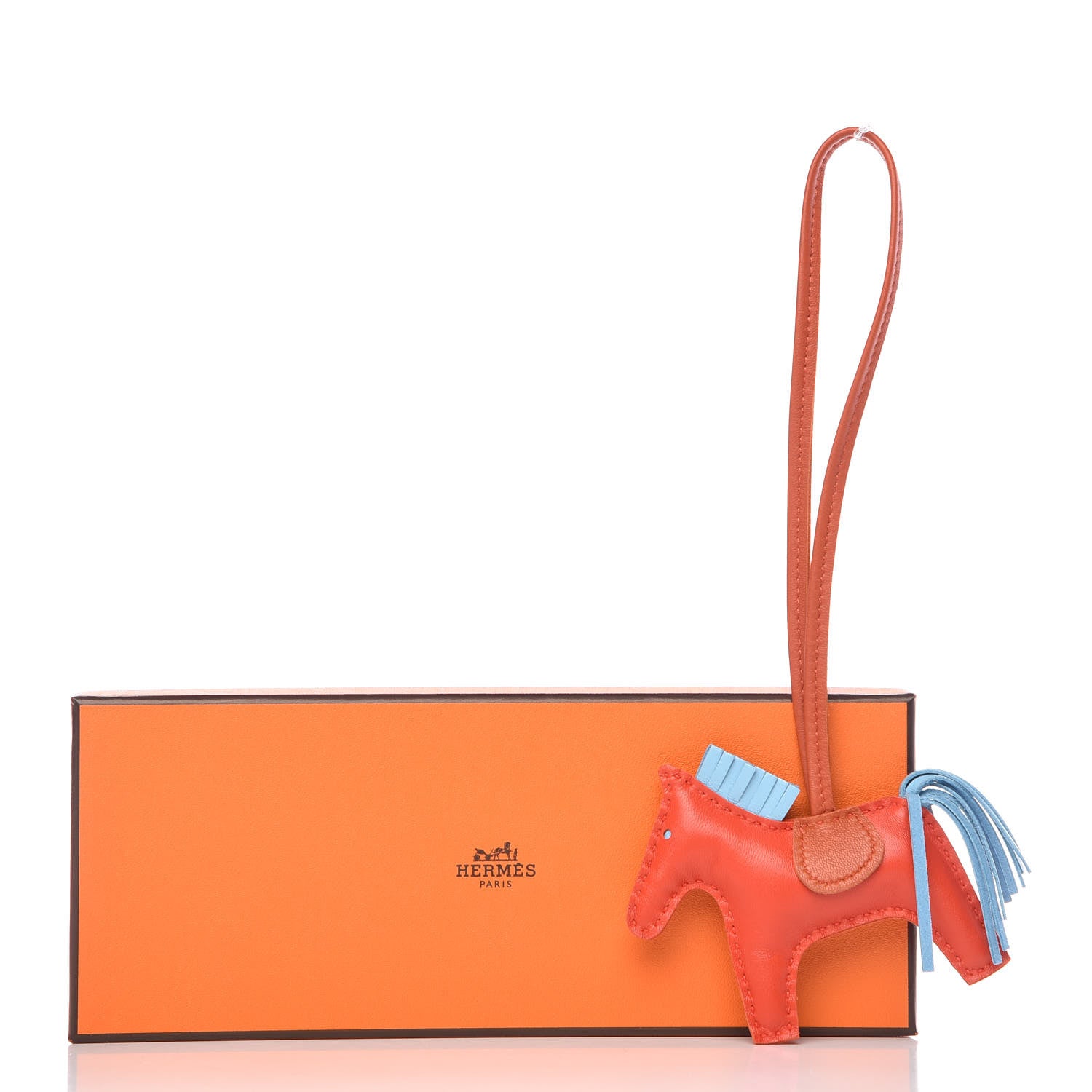 Hermes Milo Lambskin Grigri Rodeo Horse Bag Charm PM Capucine Celeste Cornaline 5 of 5