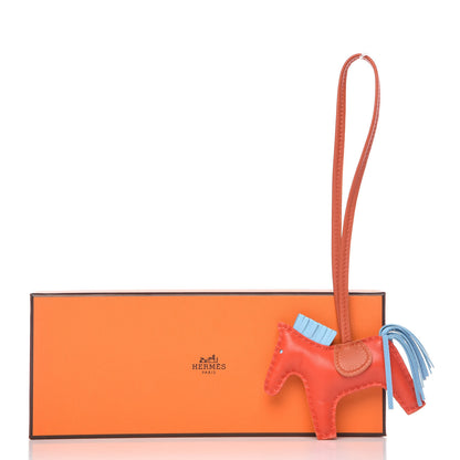 Hermes Milo Lambskin Grigri Rodeo Horse Bag Charm PM Capucine Celeste Cornaline 5 of 5