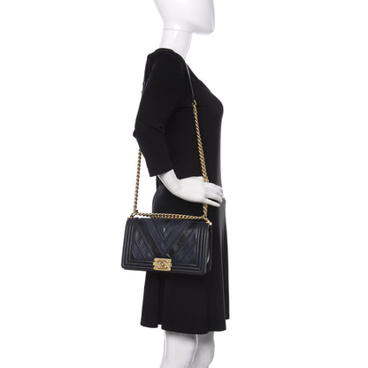 Chanel Caviar Suede Calfskin Chevron Medium Boy Flap Navy 2 of 14