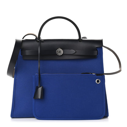 Hermes Toile Vache Hunter Herbag Zip 31 PM Bleu Electrique Bleu Indigo 1 of 9