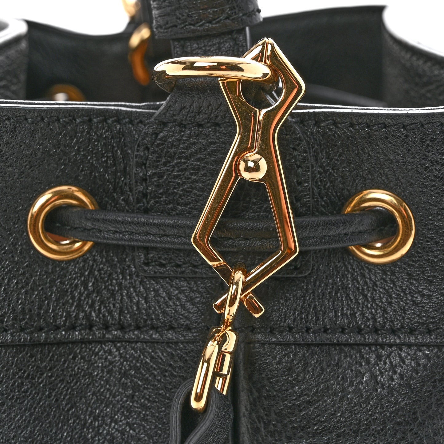 Glazed Textured Calfskin Web Small Ophidia Bucket Bag Black