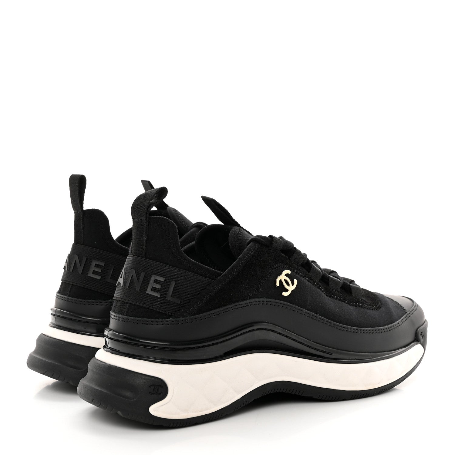 Chanel Velvet Calfskin Mixed Fibers CC Sneakers 37.5 Black 4 of 13
