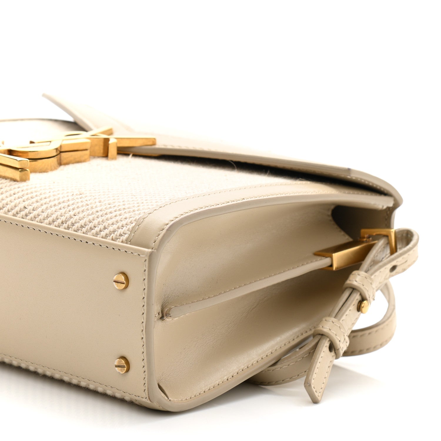 Saint Laurent Canvas Calfskin Mini Classic Monogram Cassandra Top Handle Tan Natural 11 of 13