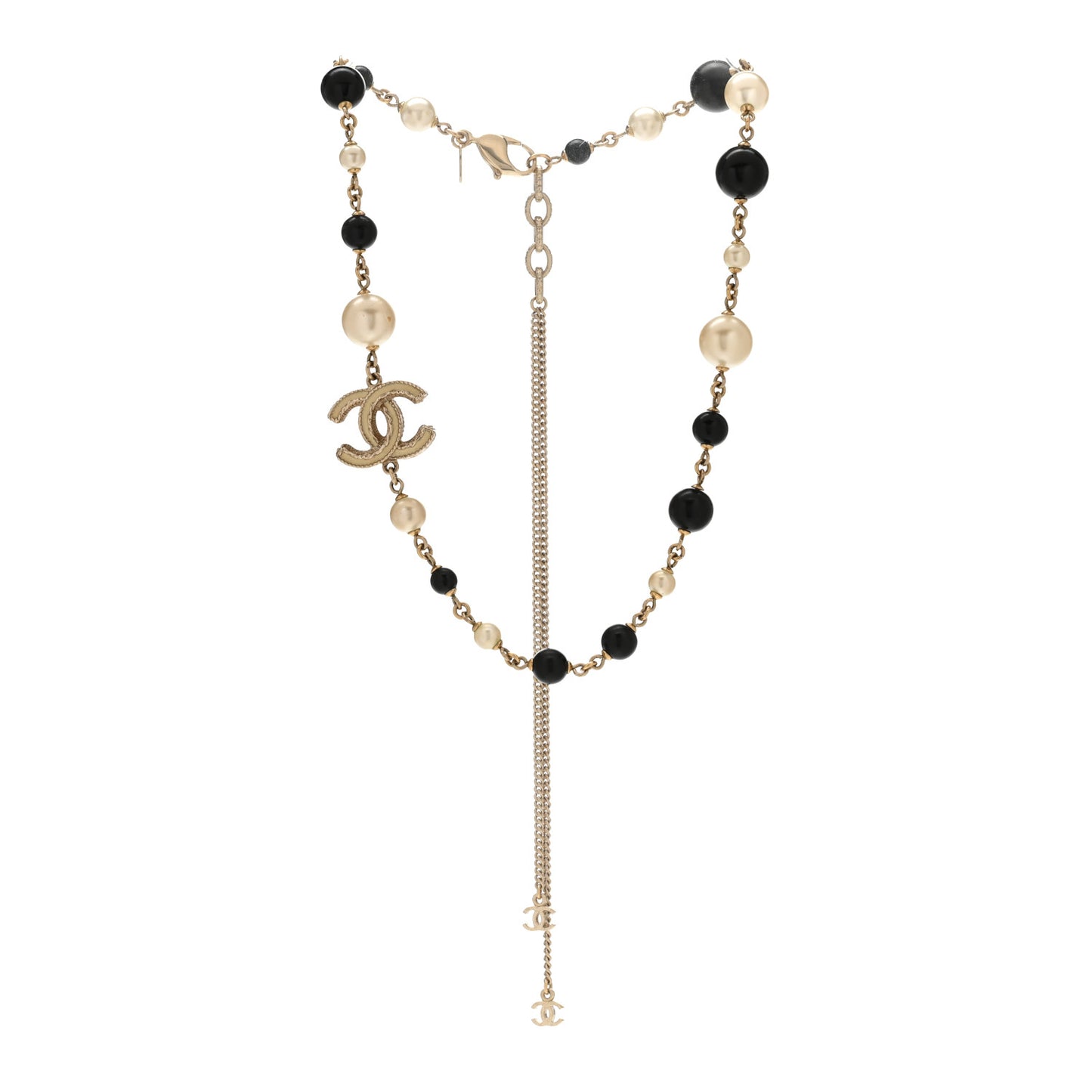 Enamel Bead Pearl CC Necklace Gold