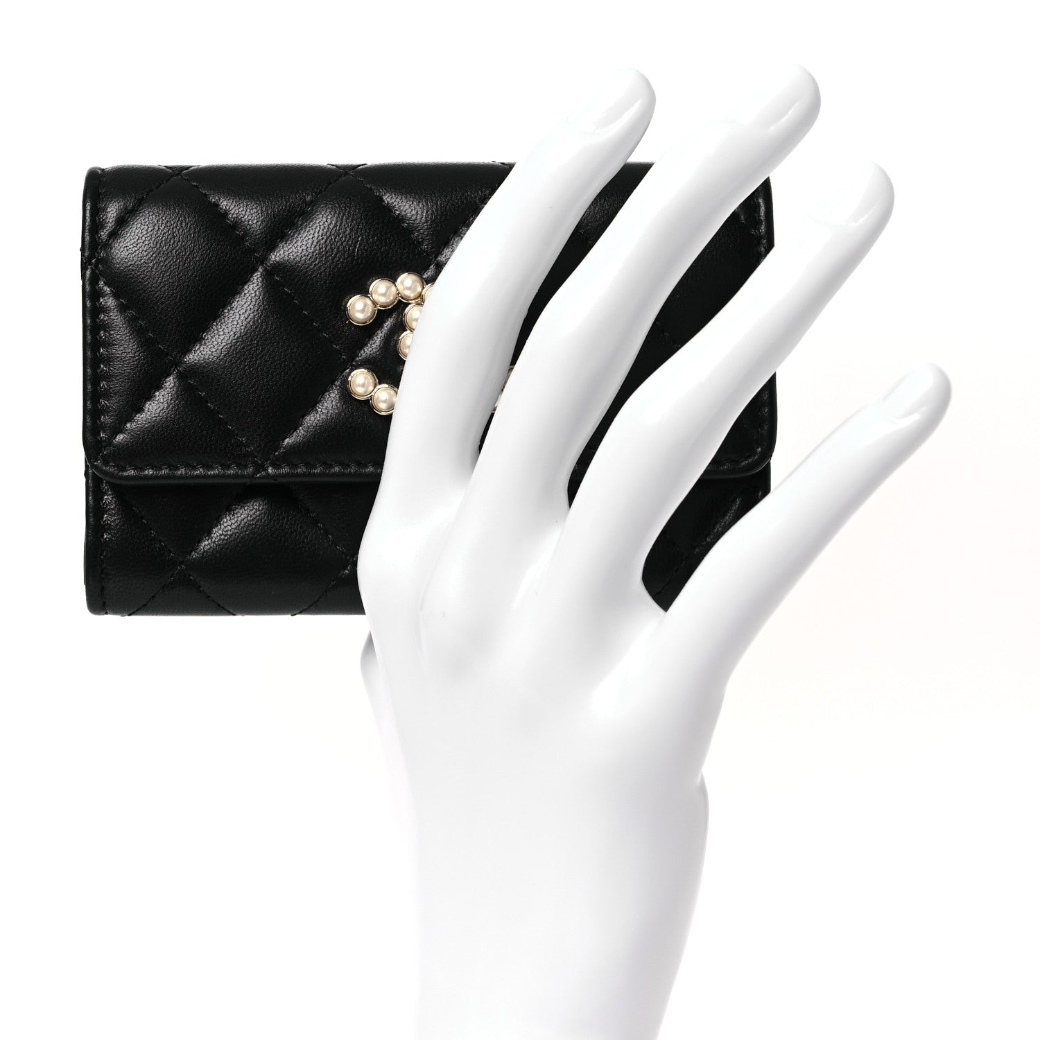 Chanel Lambskin Quilted Pearl CC Chanel Flap Card Holder Black 2 of 10