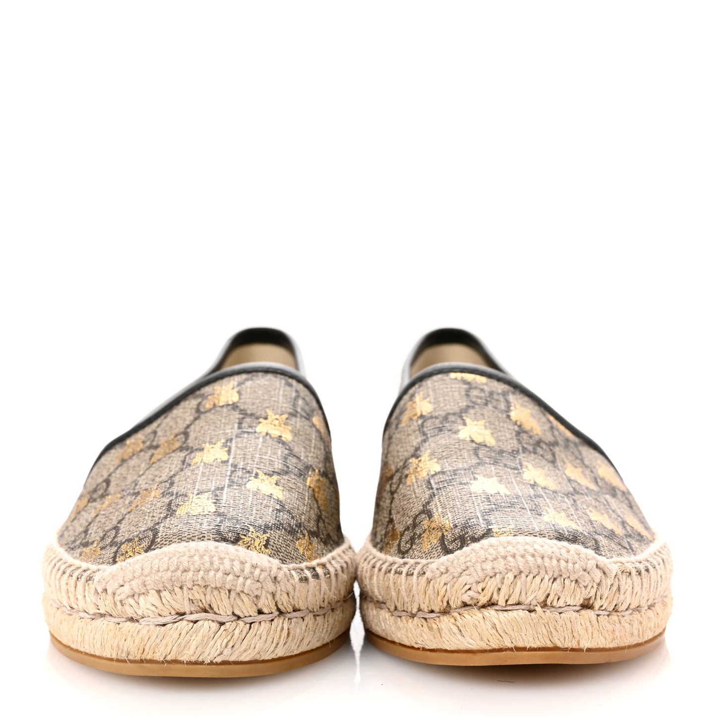 GG Supreme Monogram Bees Espadrille Flats 38 Beige Ebony Oro Black