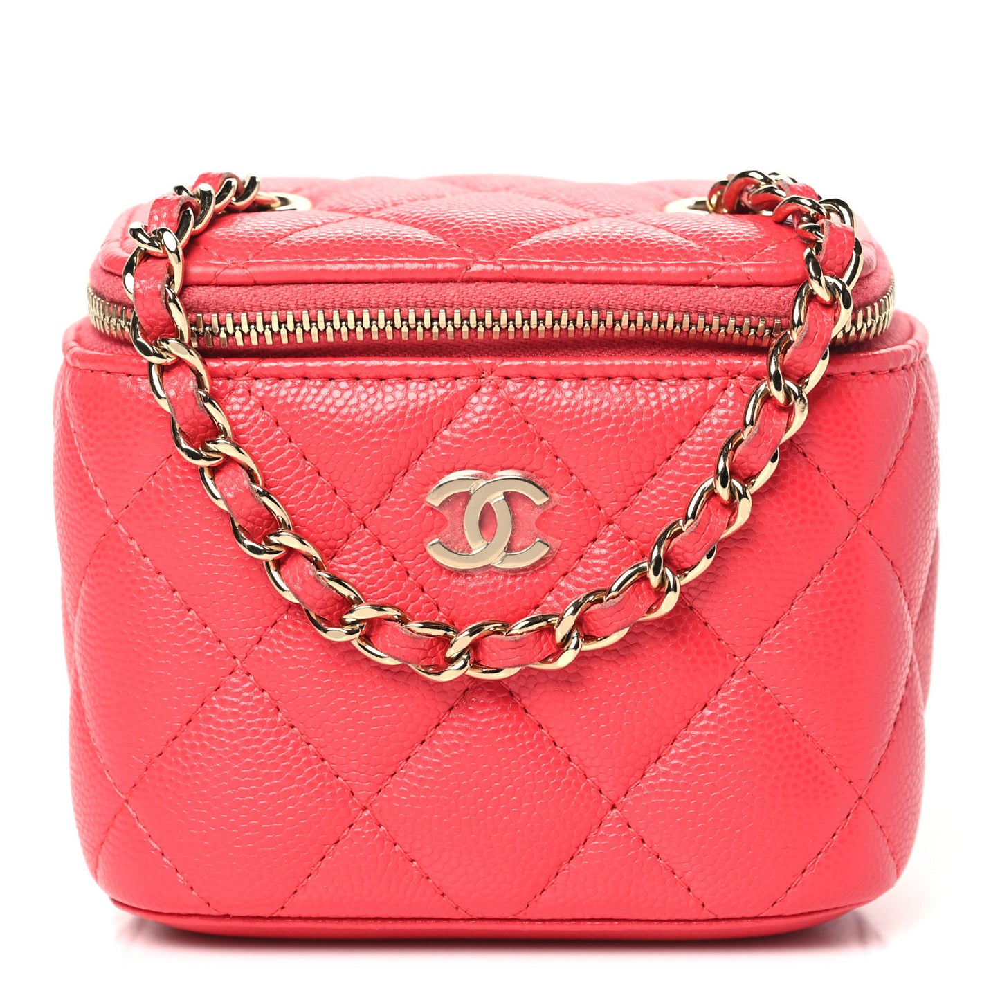 Caviar Quilted Mini Vanity Case With Chain Red