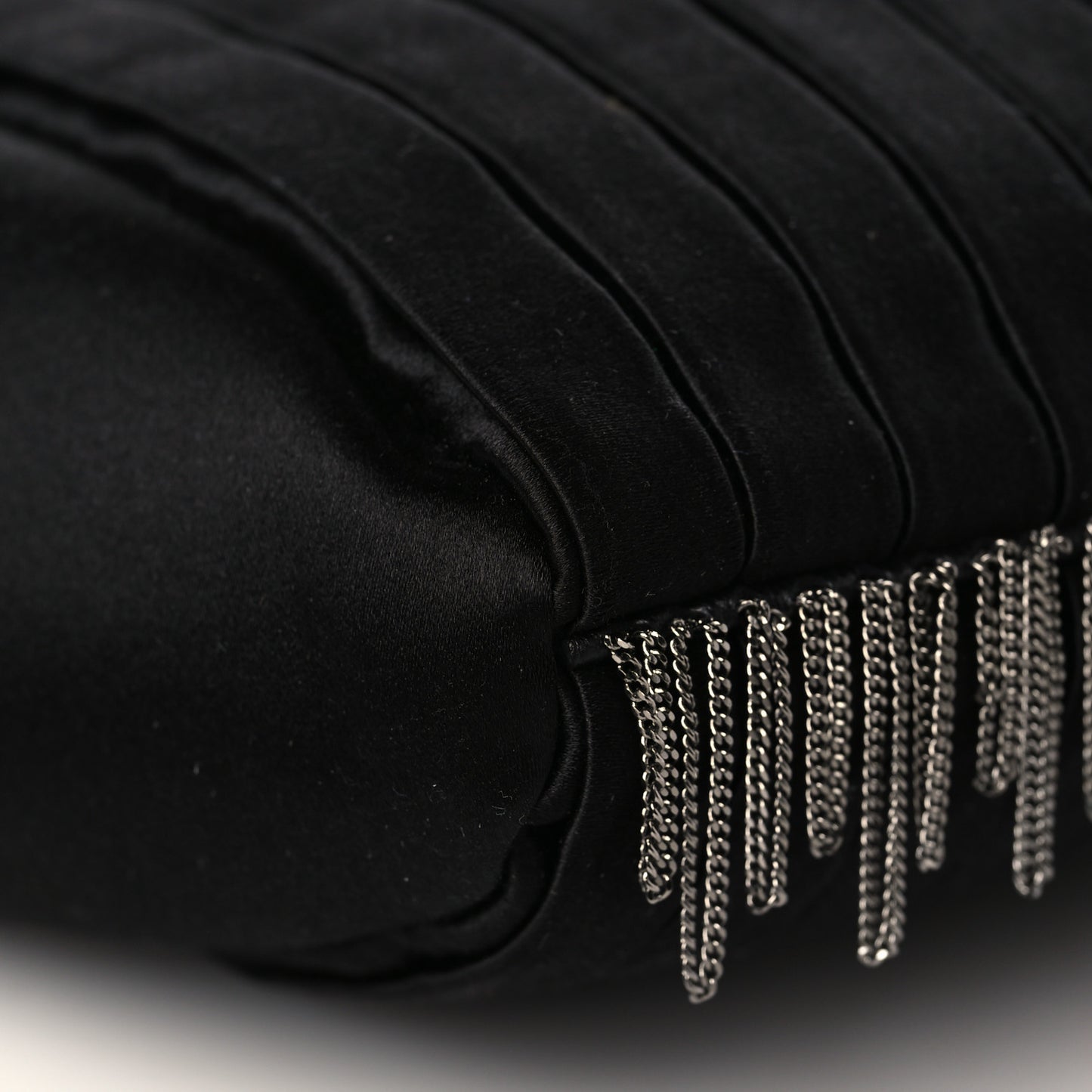Satin Vertical Pleats Chain Fringe Evening Bag Black