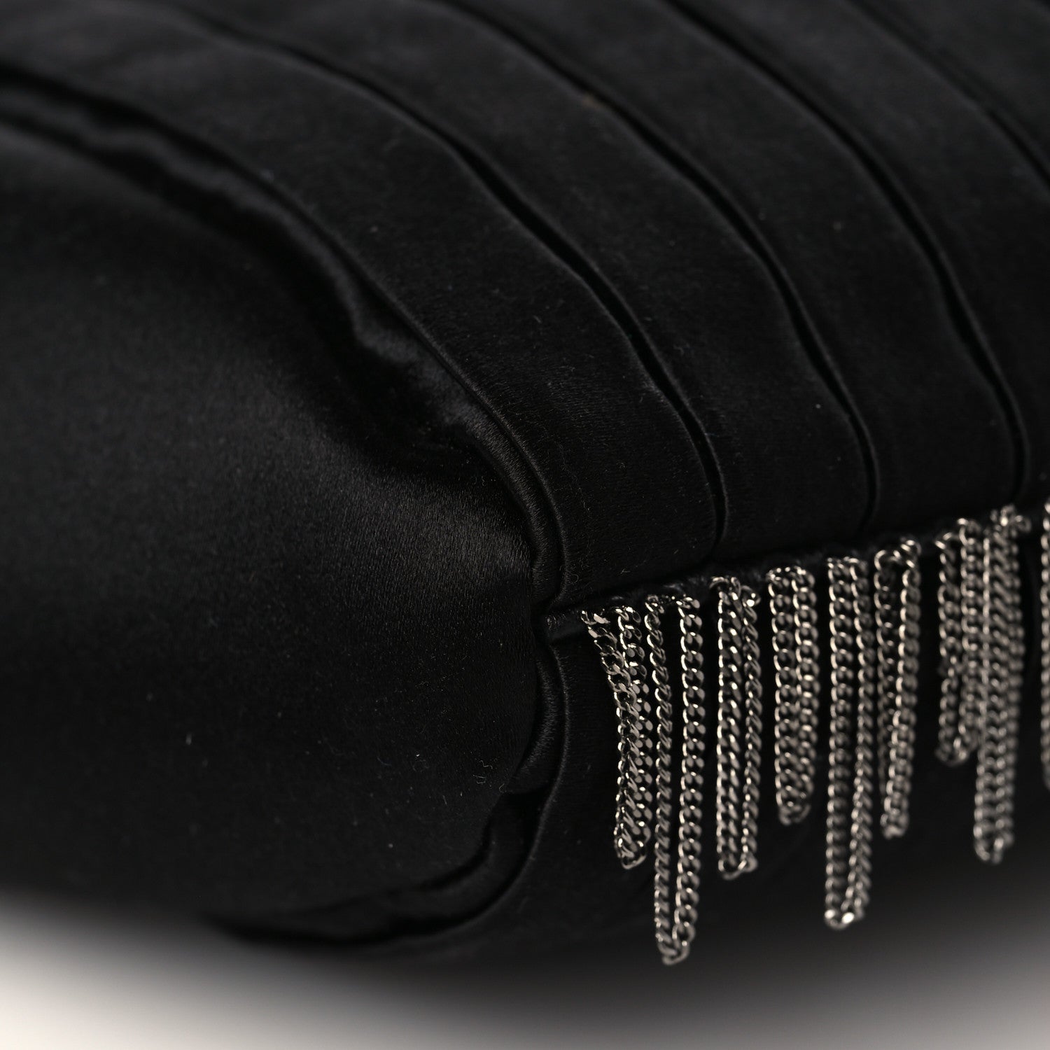 Chanel Satin Vertical Pleats Chain Fringe Evening Bag Black 9 of 9