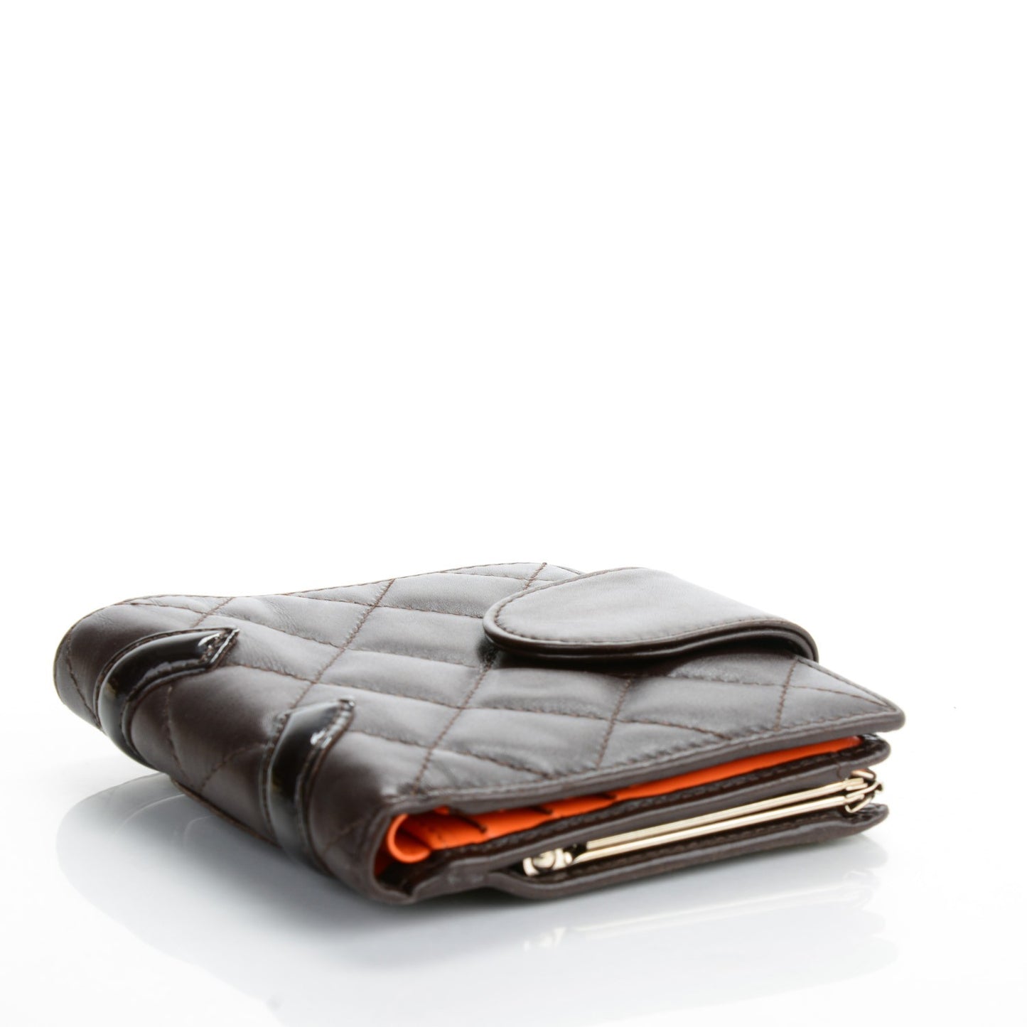 Calfskin Quilted Cambon Bi-Fold Wallet Brown