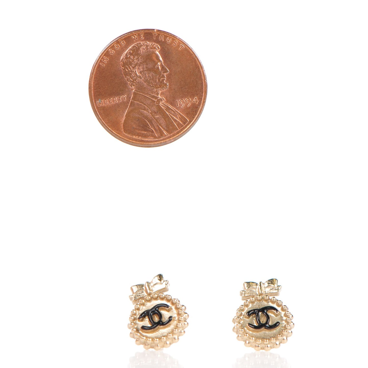 Enamel CC Ribbon Earrings Black Gold