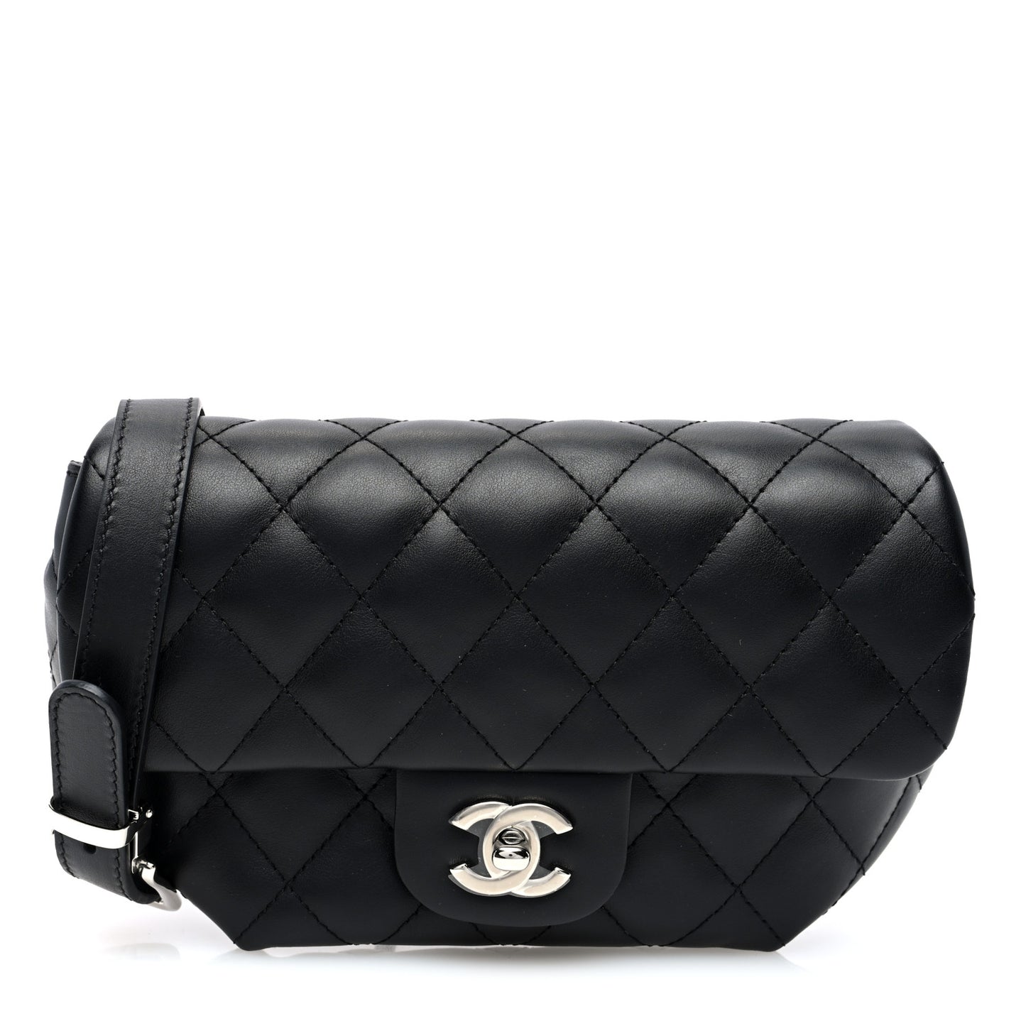 Calfskin Quilted CC Uniform Flap Belt Bag Black
