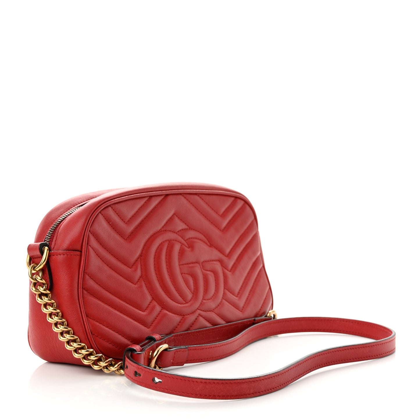 Calfskin Matelasse Small GG Marmont Chain Shoulder Bag Hibiscus Red