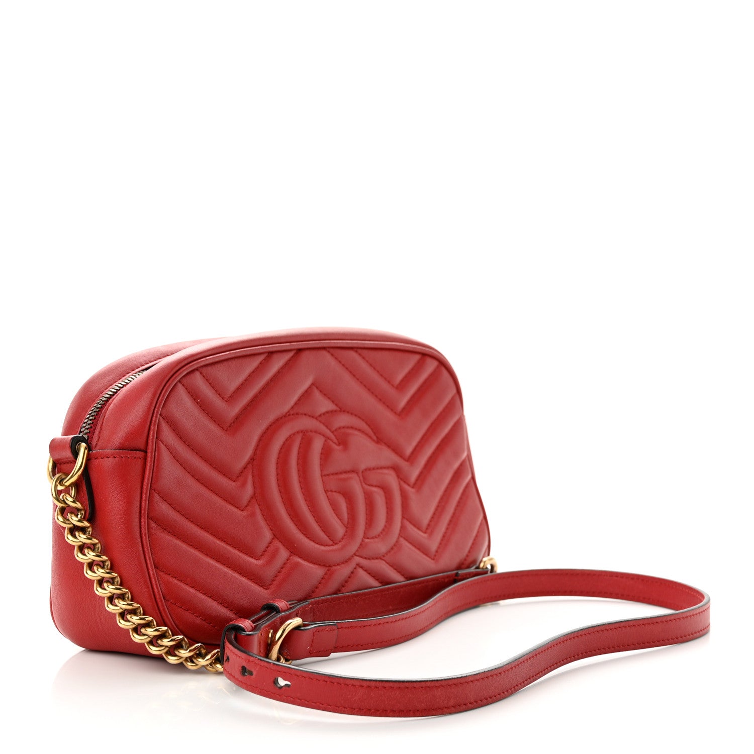 Gucci Calfskin Matelasse Small GG Marmont Chain Shoulder Bag Hibiscus Red 3 of 15