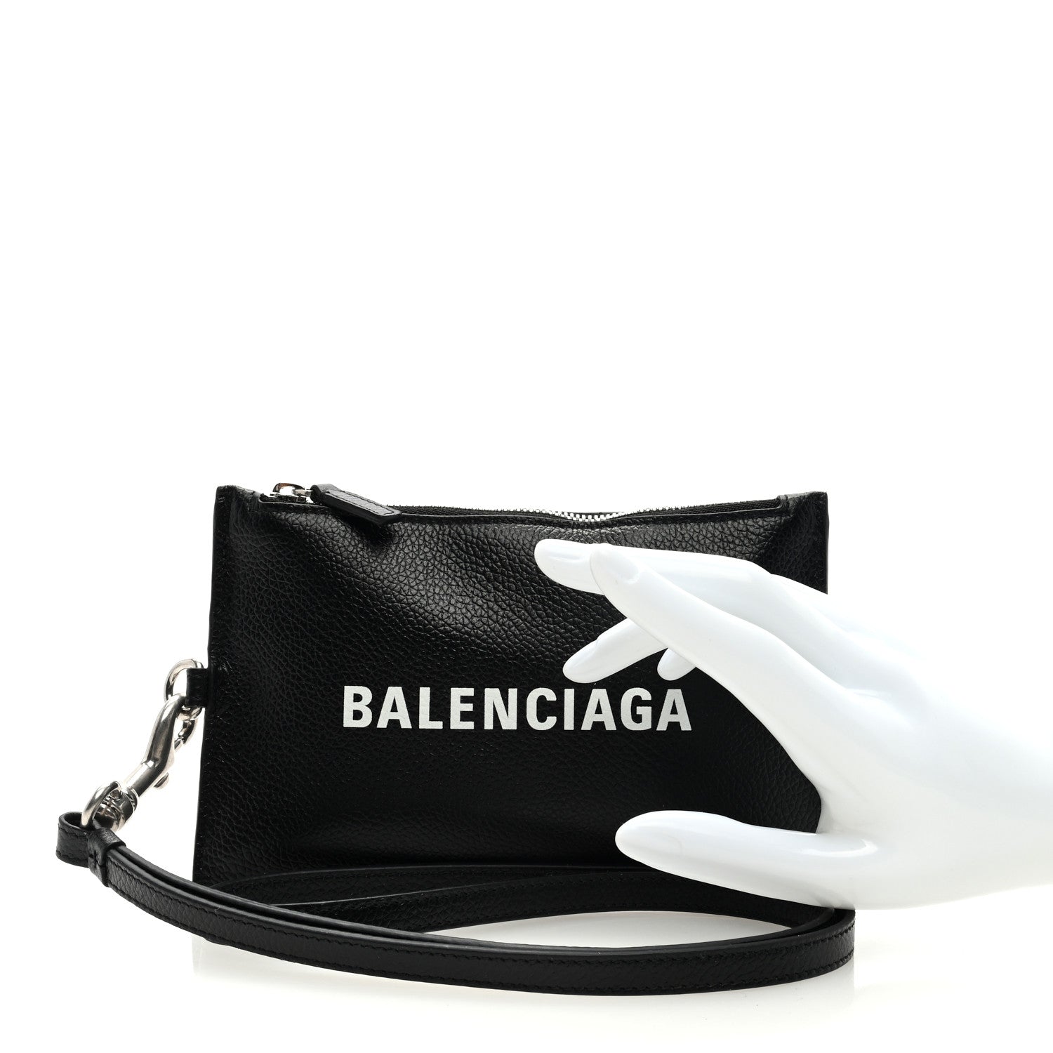 Balenciaga Grained Calfskin Logo Cash Passport Photo ID Zip Holder Black White 2 of 6