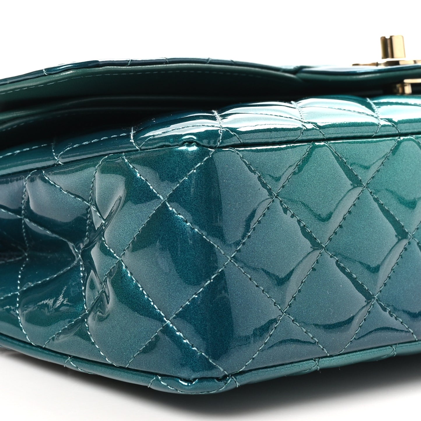 Shaded Patent Calfskin Quilted Medium Double Flap Green Blue
