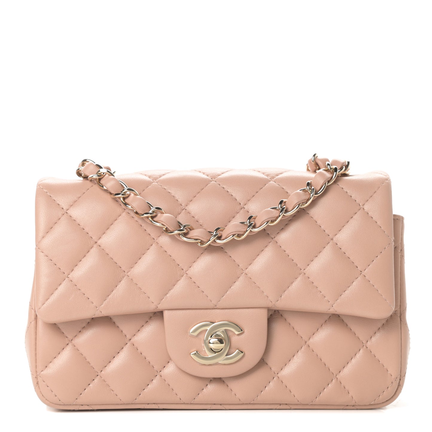 Lambskin Quilted Mini Rectangular Flap Beige