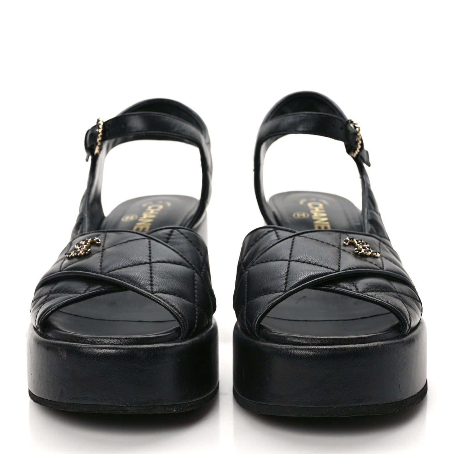 Lambskin Quilted CC Platform Sandals 39.5 Black