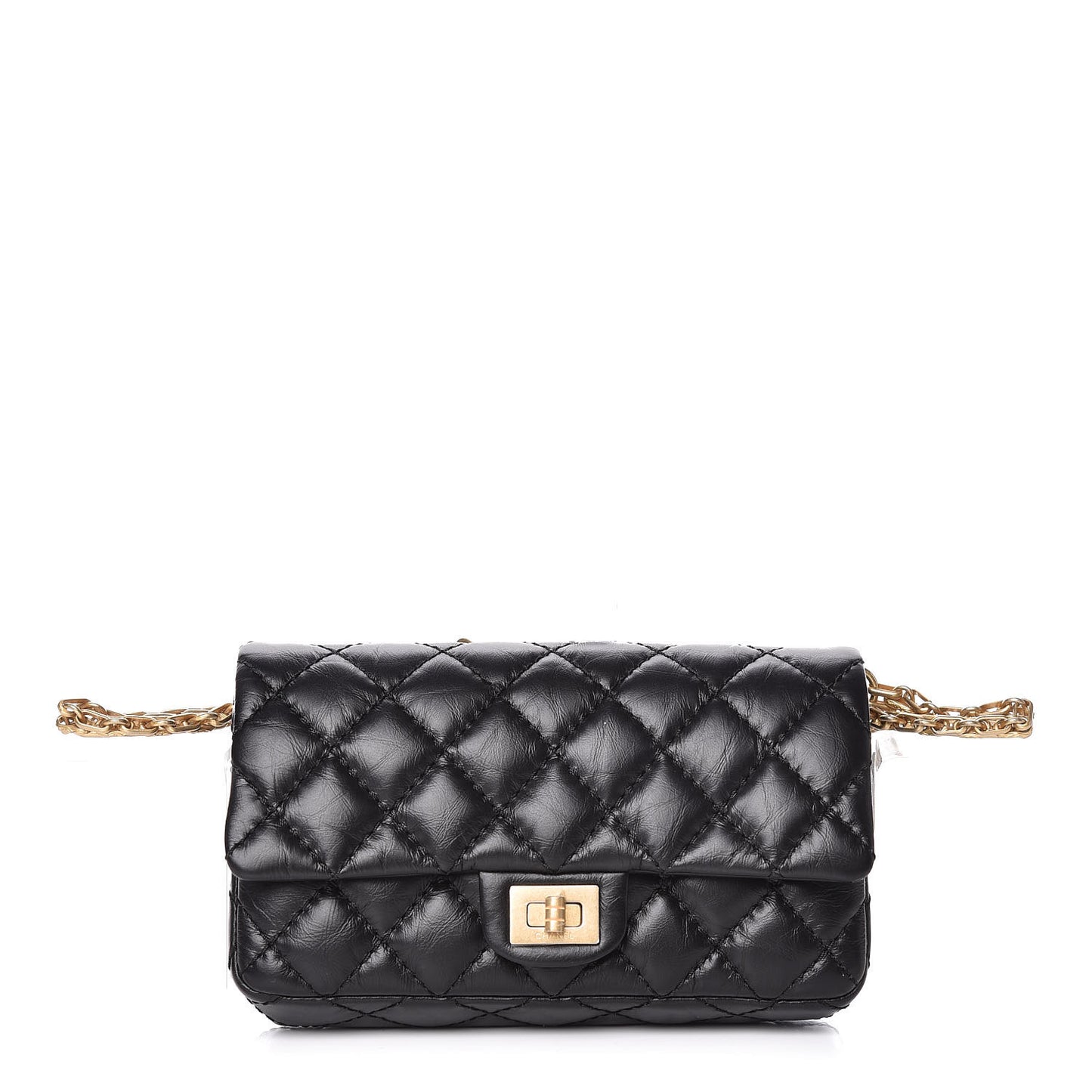 Aged Calfskin Quilted 2.55 Reissue Flap Belt Bag Clutch Black