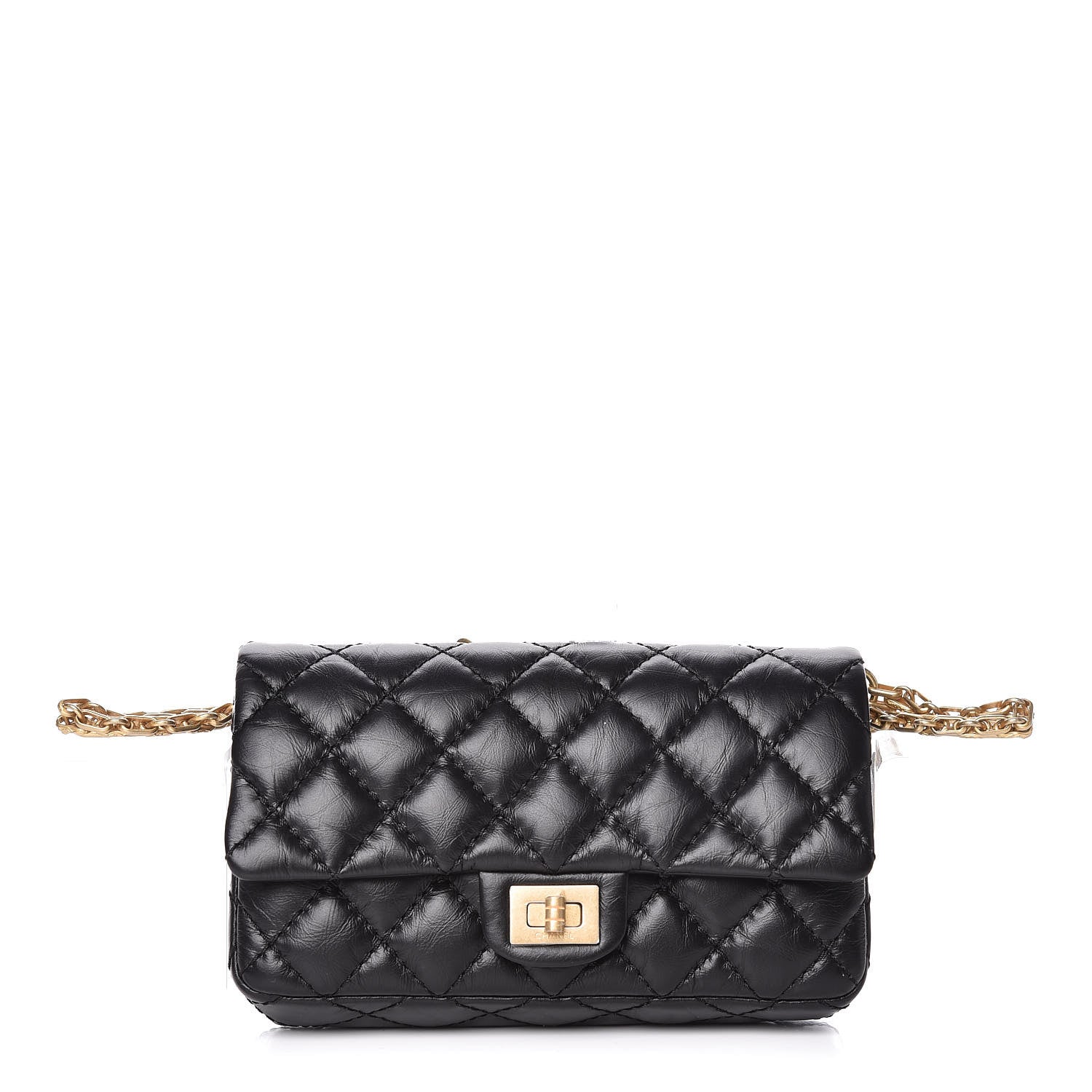 Chanel Aged Calfskin Quilted 2.55 Reissue Flap Belt Bag Clutch Black 1 of 11