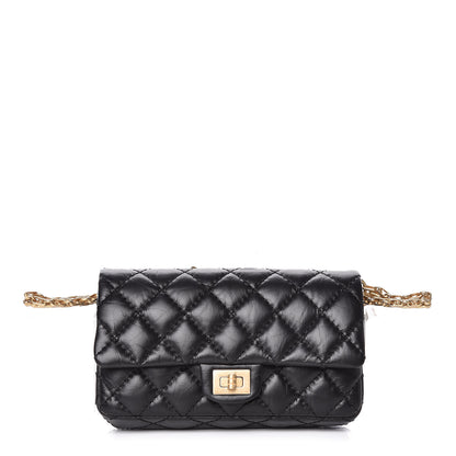 Chanel Aged Calfskin Quilted 2.55 Reissue Flap Belt Bag Clutch Black 1 of 11