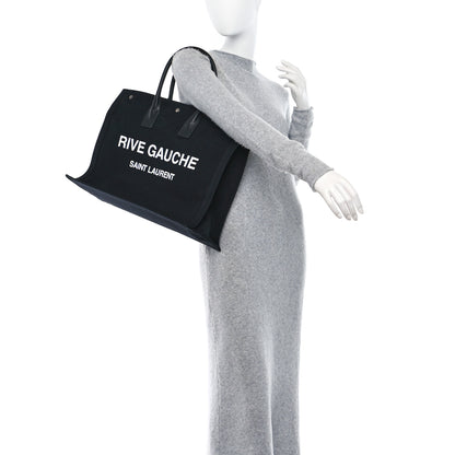 Saint Laurent Linen Calfskin Rive Gauche Tote Black 2 of 8