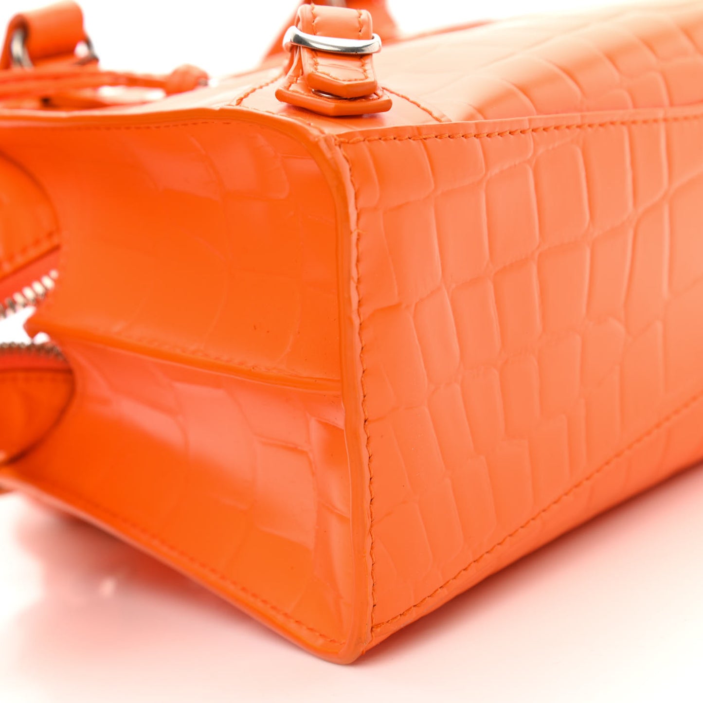 Semi Shiny Calfskin Crocodile Embossed Neo Classic Silver Hardware Mini City Orange