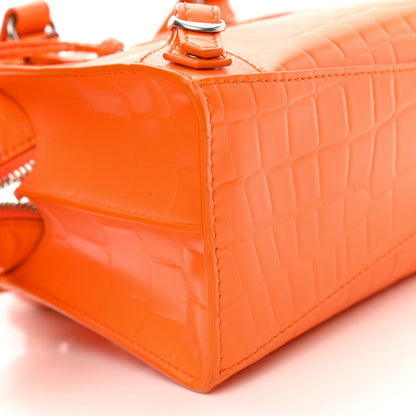 Balenciaga Semi Shiny Calfskin Crocodile Embossed Neo Classic Silver Hardware Mini City Orange 8 of 10