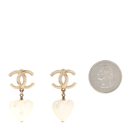 Chanel Pearl CC Heart Drop Earrings Gold 2 of 5