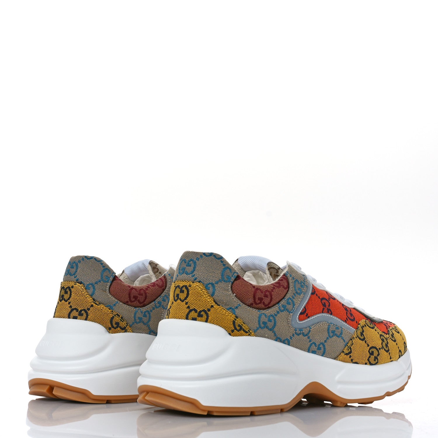 Gucci Monogram Multicolor Mens Rhyton Sneakers 8 Yellow Blue Great White Tabasco 3 of 9