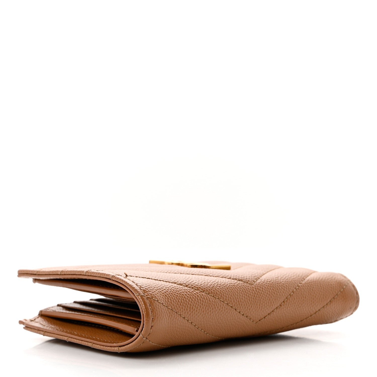 Saint Laurent Grain De Poudre Matelasse Chevron Cassandre Fragments Zipperred Bi-Fold Wallet Natural Dark 4 of 9
