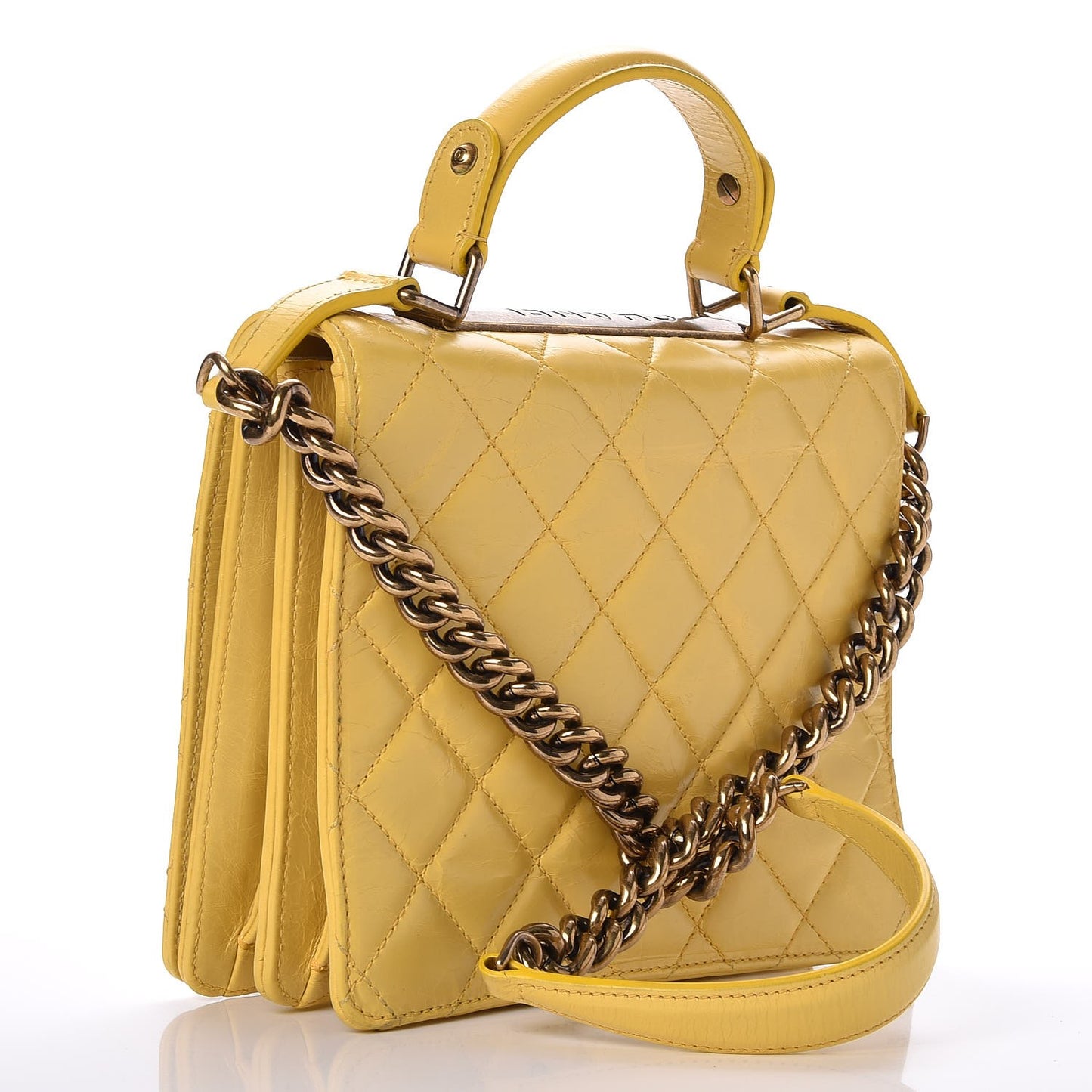 Glazed Calfskin Quilted Rita Top Handle Flap Yellow