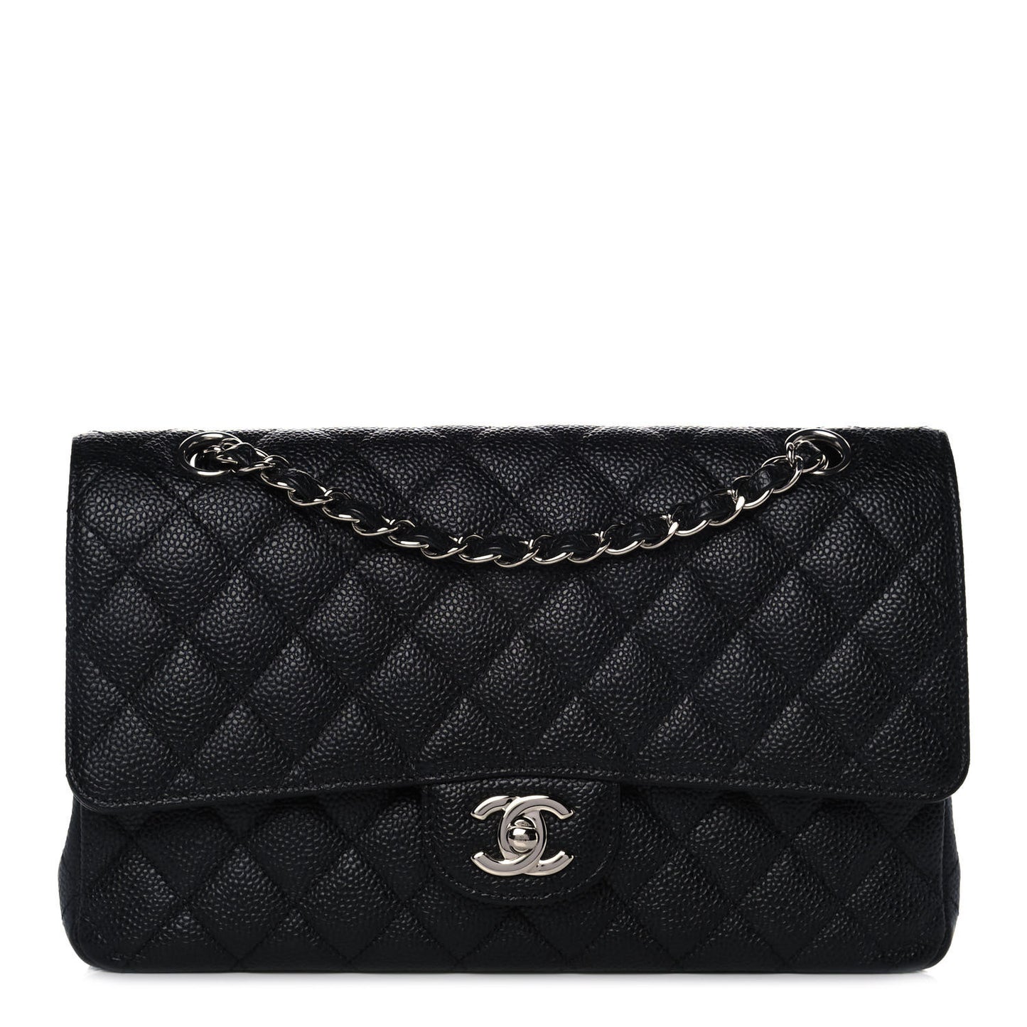 Caviar Quilted Medium Double Flap Black