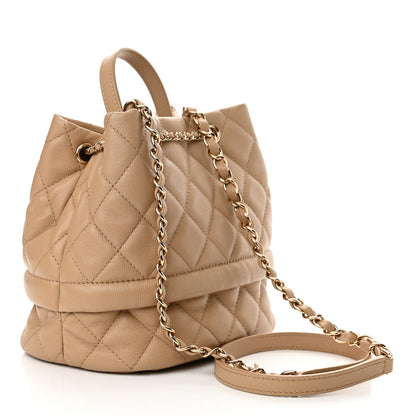 Chanel Caviar Quilted Rolled Up Bucket Drawstring Bag Beige 3 of 12