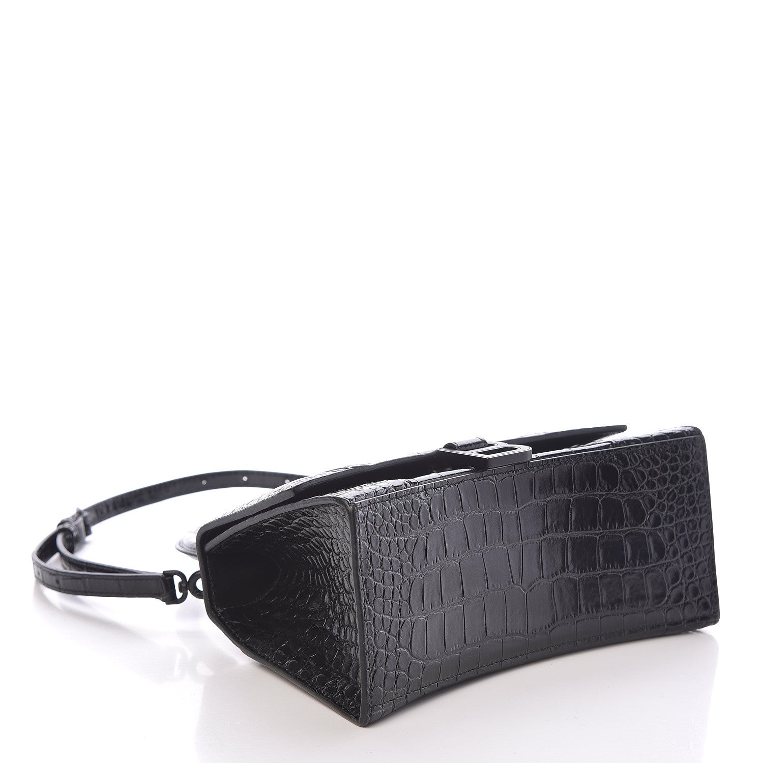 Balenciaga Shiny Calfskin Monochrome Crocodile Embossed Small Hourglass Top Handle Bag Black 4 of 9