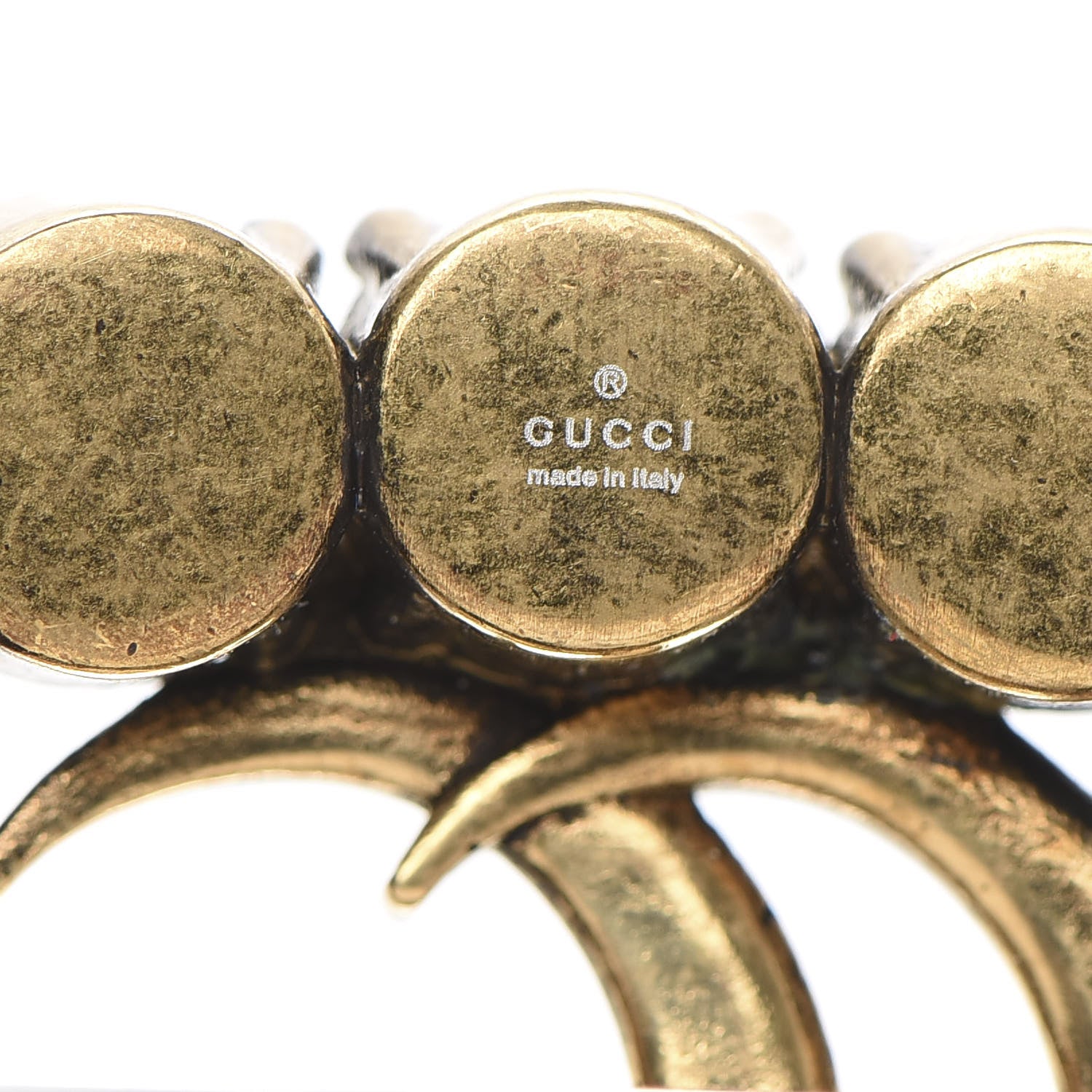 Gucci Metal Crystal Double G Brooch Aged Gold 3 of 4
