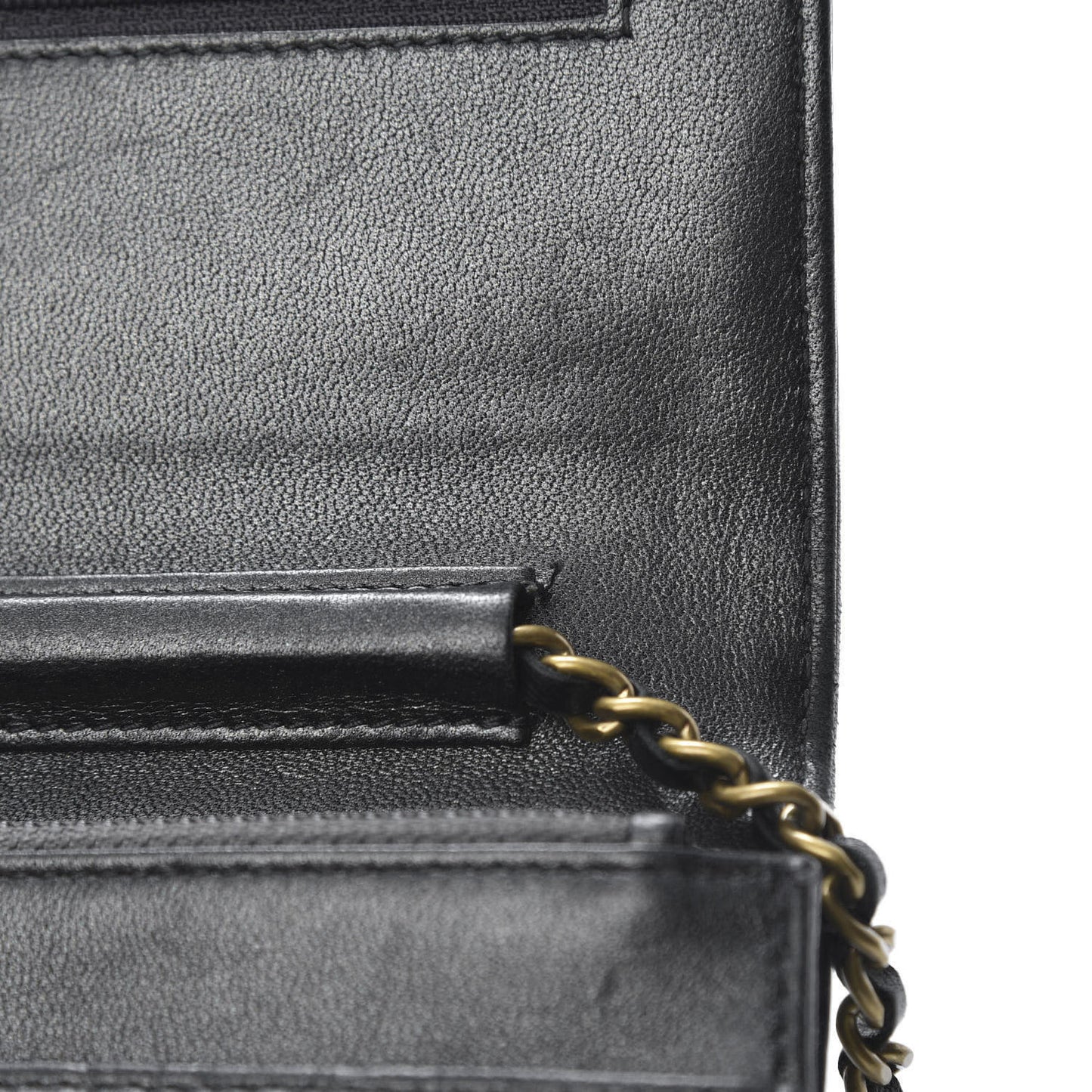 Lambskin Camellia Embossed Wallet on Chain WOC Black