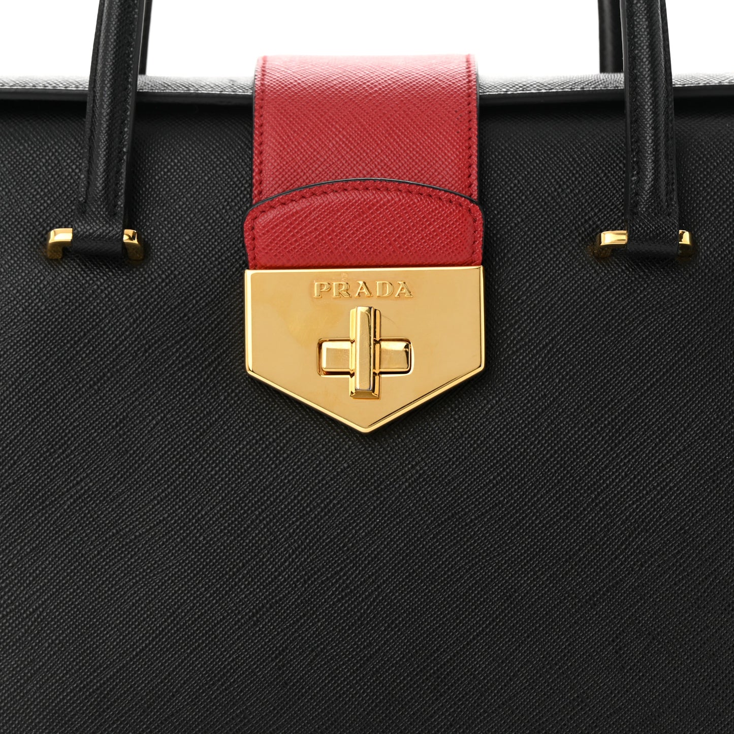 Saffiano Tri-Color Turn Lock Satchel Black Bianco Rosso