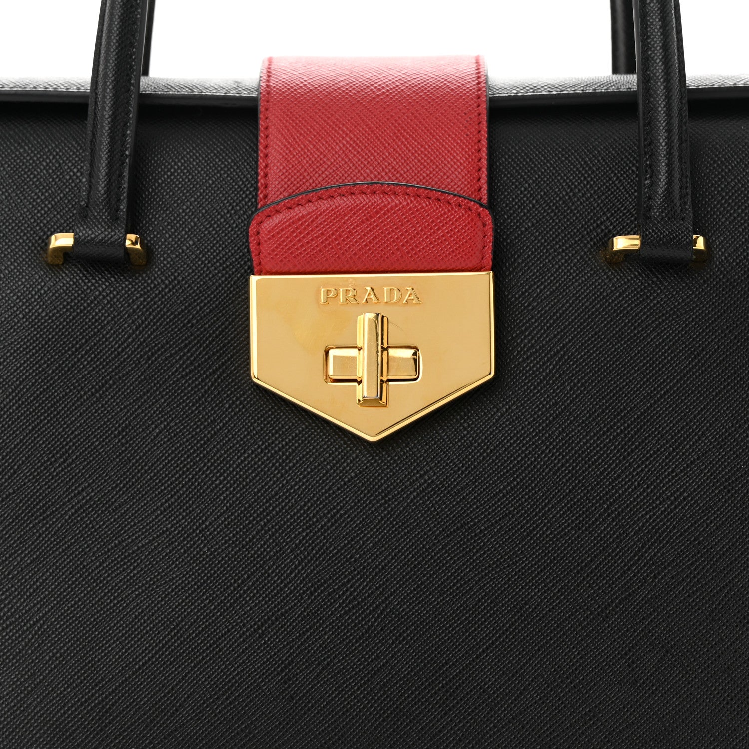 Prada Saffiano Tri-Color Turn Lock Satchel Black Bianco Rosso 7 of 10