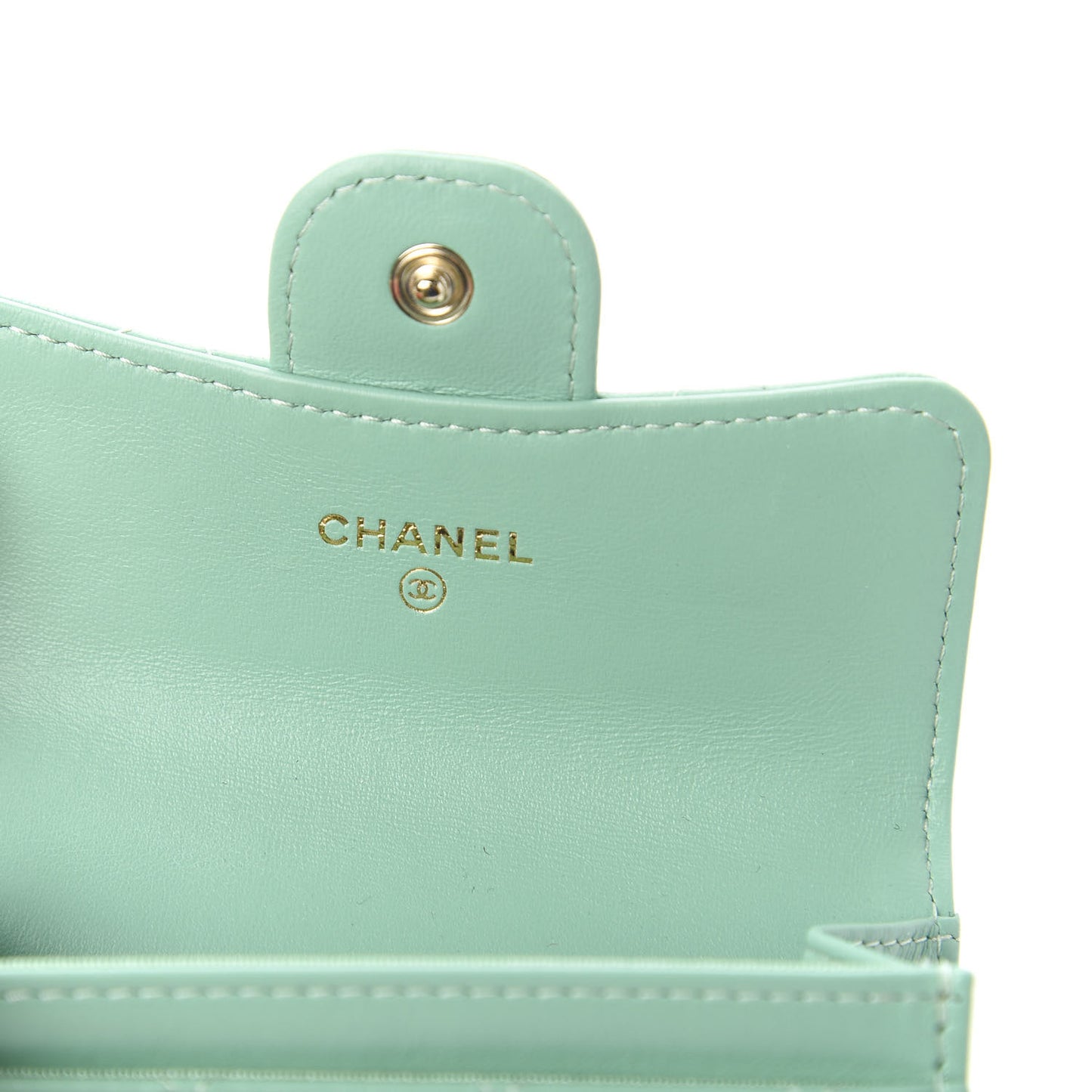 Lambskin Quilted Flap Card Holder Wallet Green