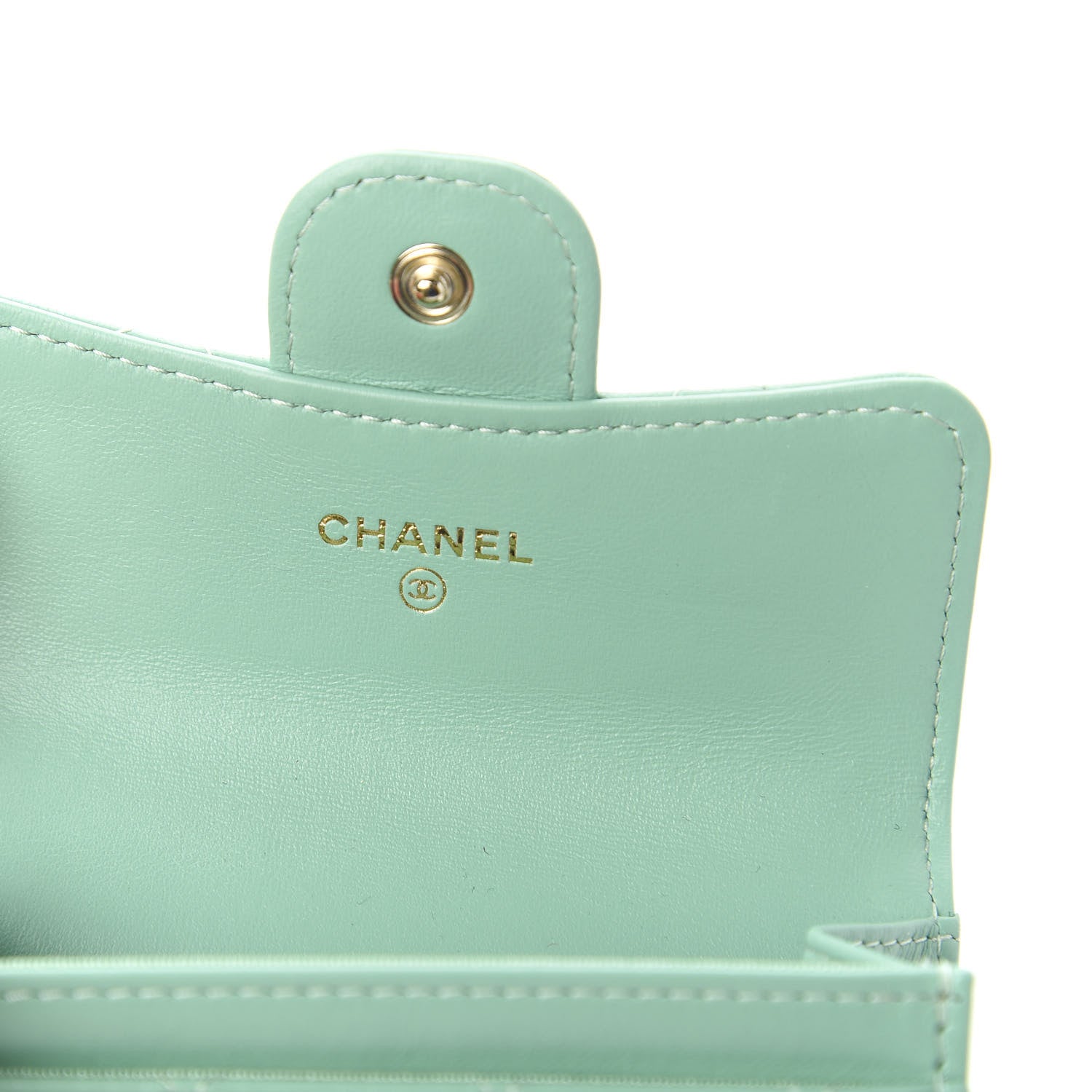 Chanel Lambskin Quilted Flap Card Holder Wallet Green 9 of 12