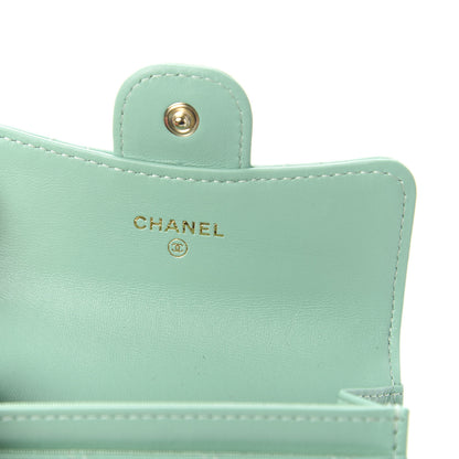 Chanel Lambskin Quilted Flap Card Holder Wallet Green 9 of 12
