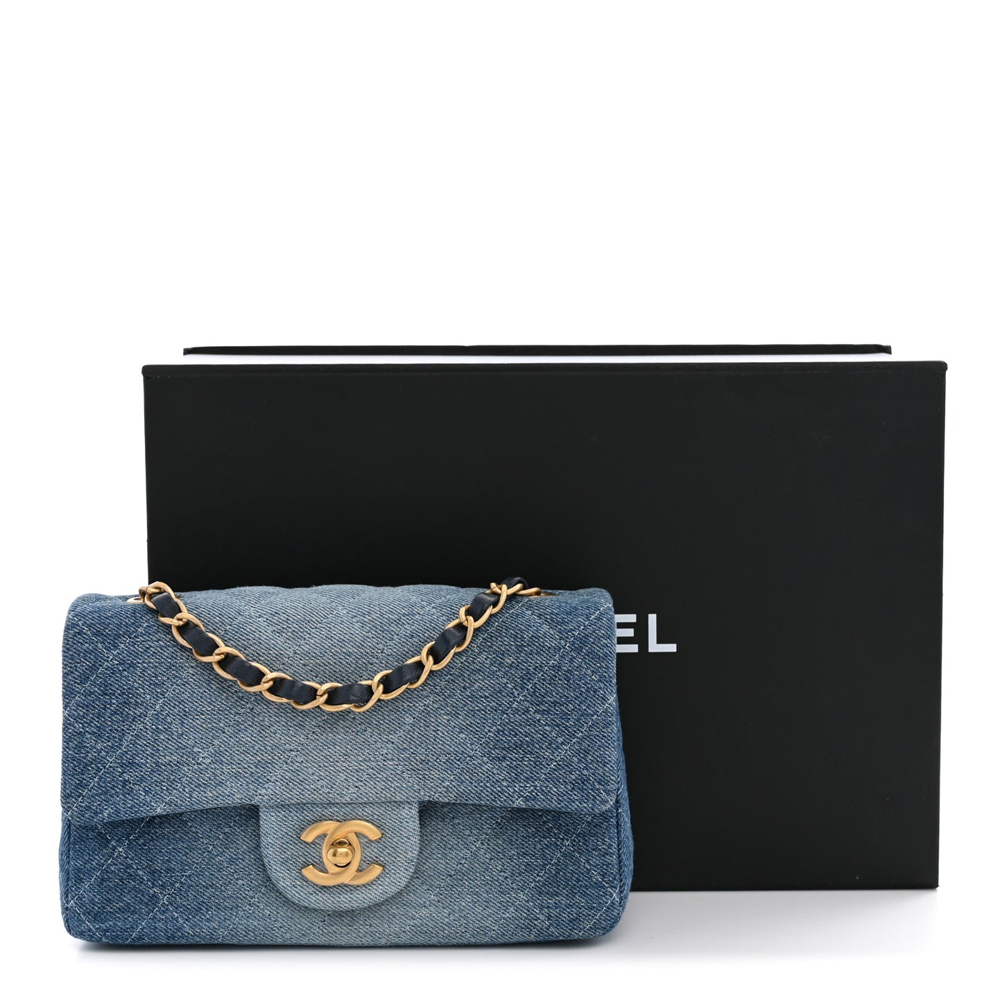 Washed Denim Quilted Mini Rectangular Flap  Blue