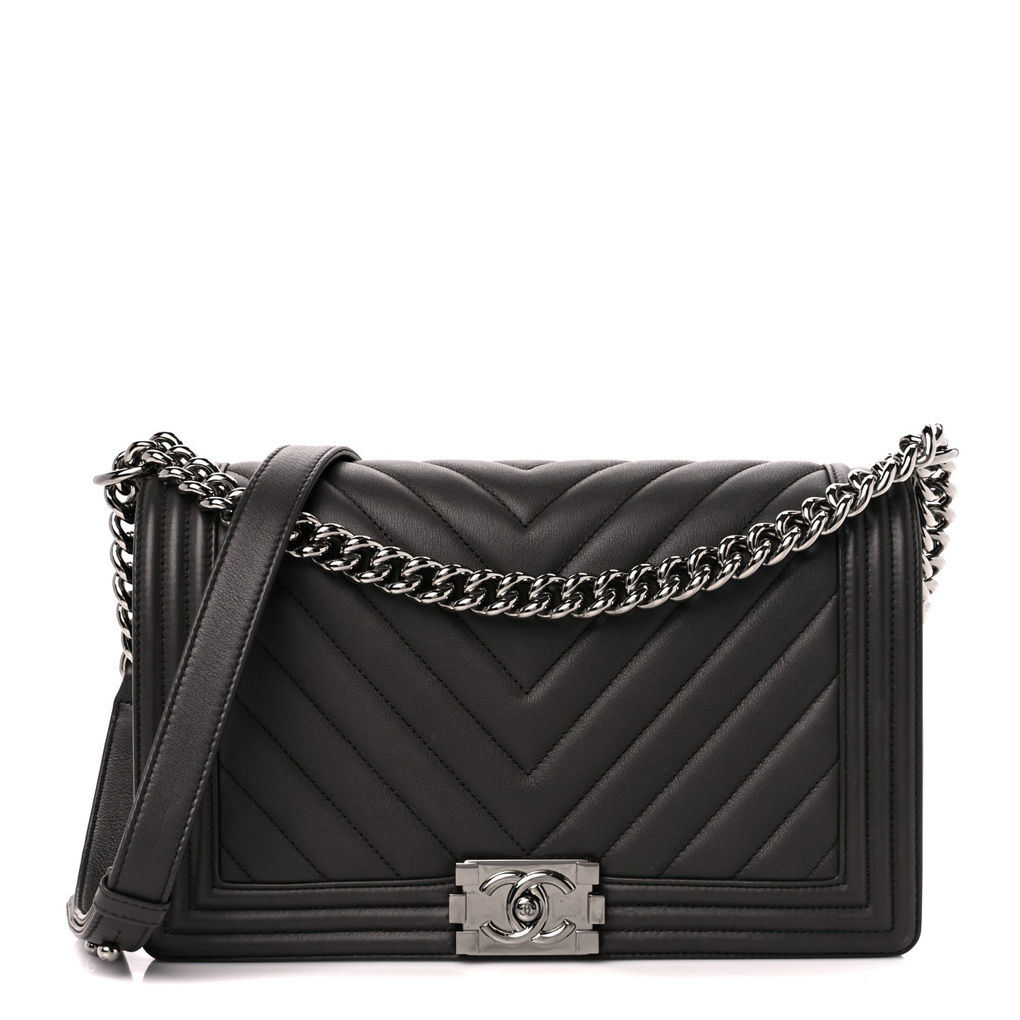 Calfskin Chevron Quilted New Medium Boy Flap Dark Grey