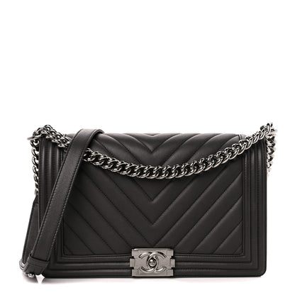 Chanel Calfskin Chevron Quilted New Medium Boy Flap Dark Grey 1 of 11