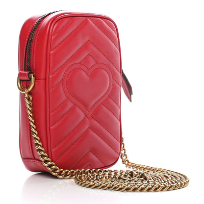 Gucci Calfskin Matelasse Mini GG Marmont Crossbody Bag Hibiscus Red 3 of 9